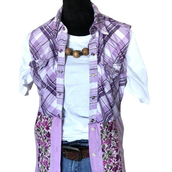 Patchwork Duster: Upcycled Boho Dress, Violet Spring Jacket (Size Small) - Picture 10 of 14